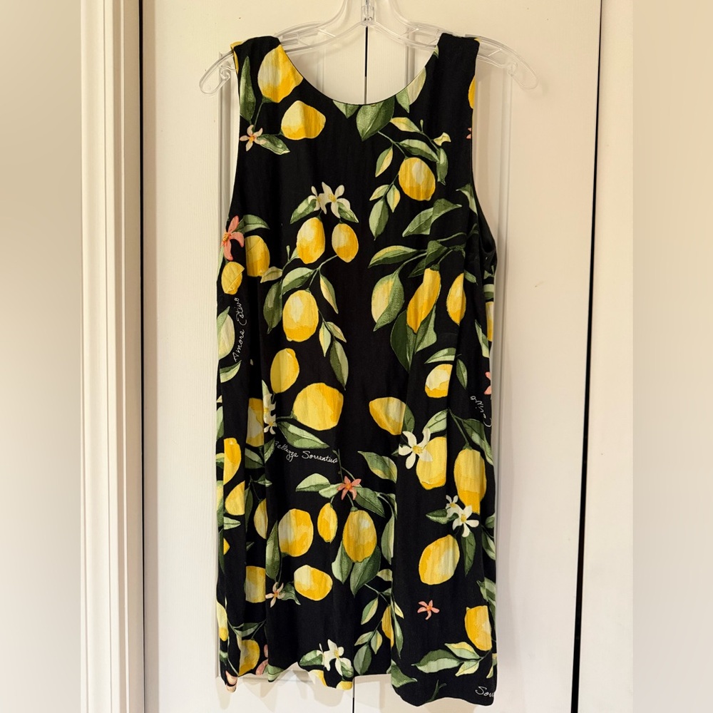Adorable H&M Lemon Print Sleeveless Shift Dress with Black Background